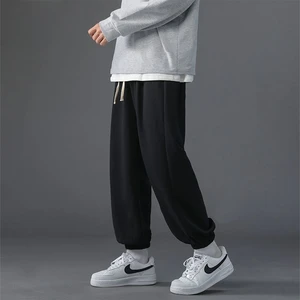 2023 Men Spring Autumn Fashion Drawstring Sweatpants Male Baggy Wide-leg Pants Men Solid Color Casual Sports Trousers I451