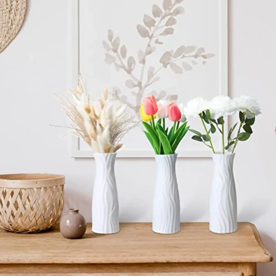 Wholesale 24 Pcs Unbreakable Plastic Vases White Composite Ceramic Style Flower Vase Set Durable Decorative Vases for Wedding Pa