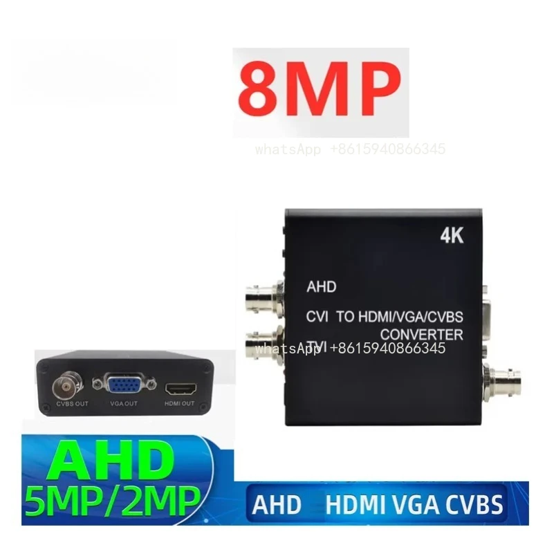 HD AHD/TVI/CVI/CVBS to HDMI/VGA/CVBS Monitoring Video Converter 4K 2.0MP Video Convertion Sender