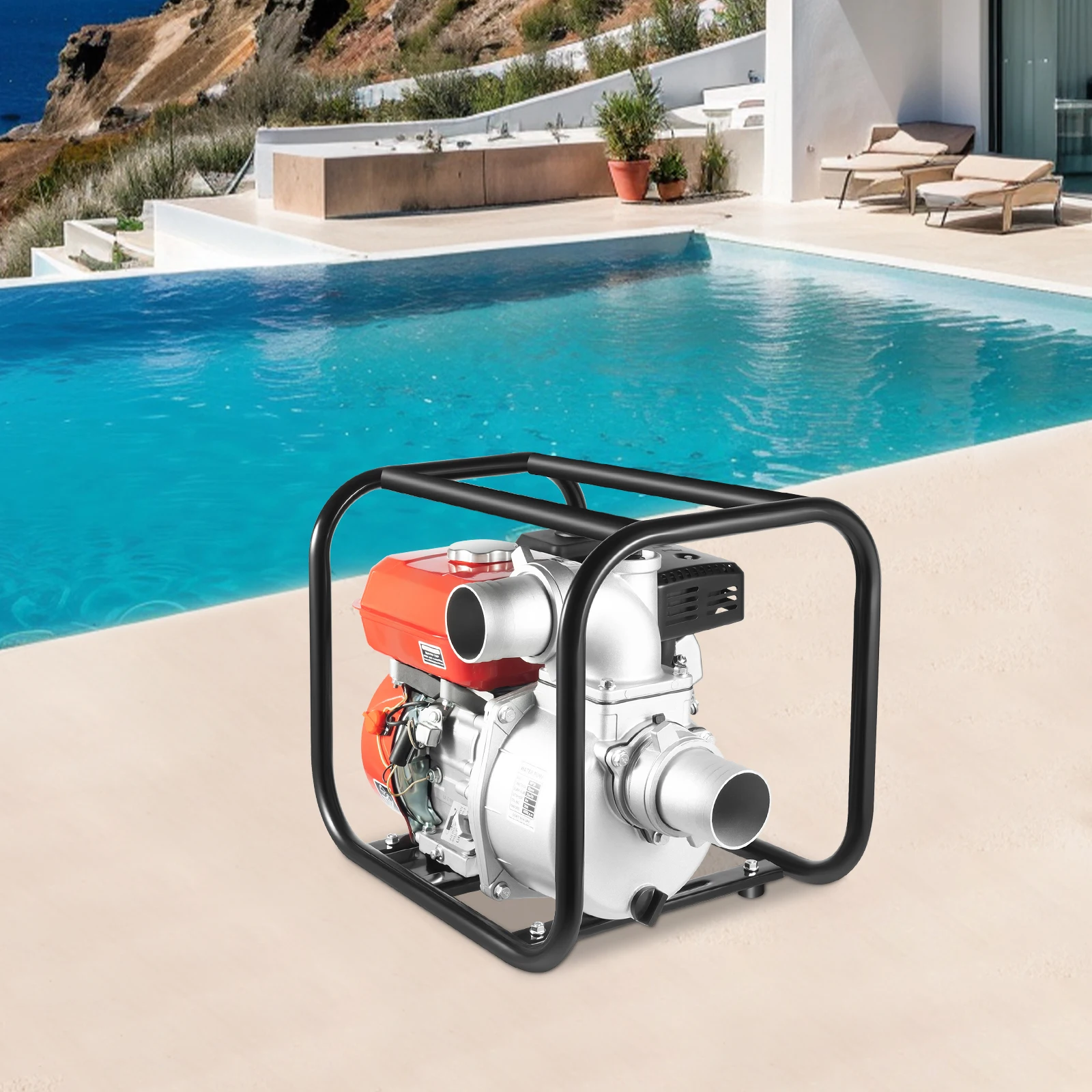 

BYMAOCAR 7.5PS Gasoline Water/ Garden Pump, 35000l/h & 30m Conveyor Height& 8m Suction Height, W/ 4-stroke Motor 7.5m Water Pipe