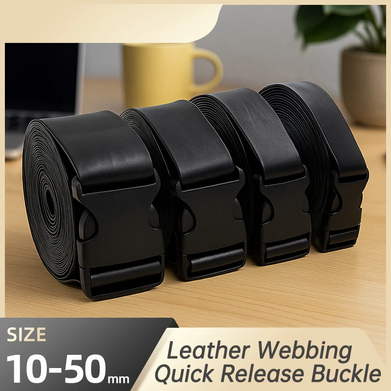 

5Sets 10-50mm Black PU Leather Cords+Plastic Release Buckle Backpack Adjust Closures Hook Hemming Ribbon DIY Sewing Accessories