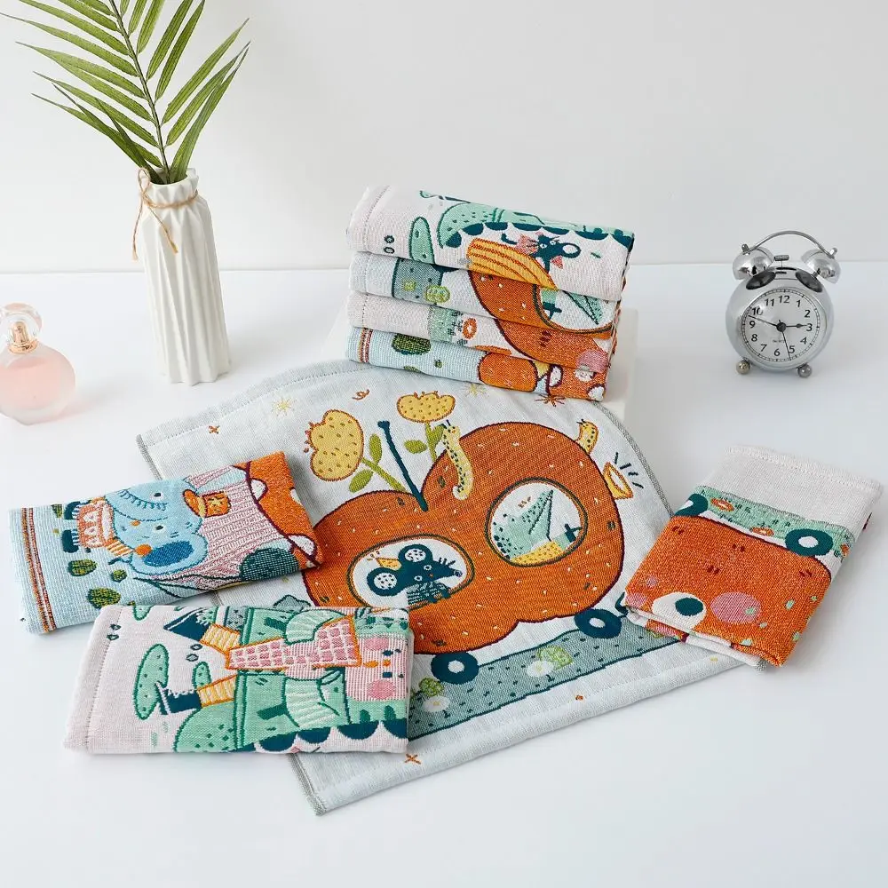 34x40cm Large Hand Towel 4 Layer Cotton Gauze Quick Dry Kitchen Towel Decorative Cartoon Handkerchief Towel for Kids Children