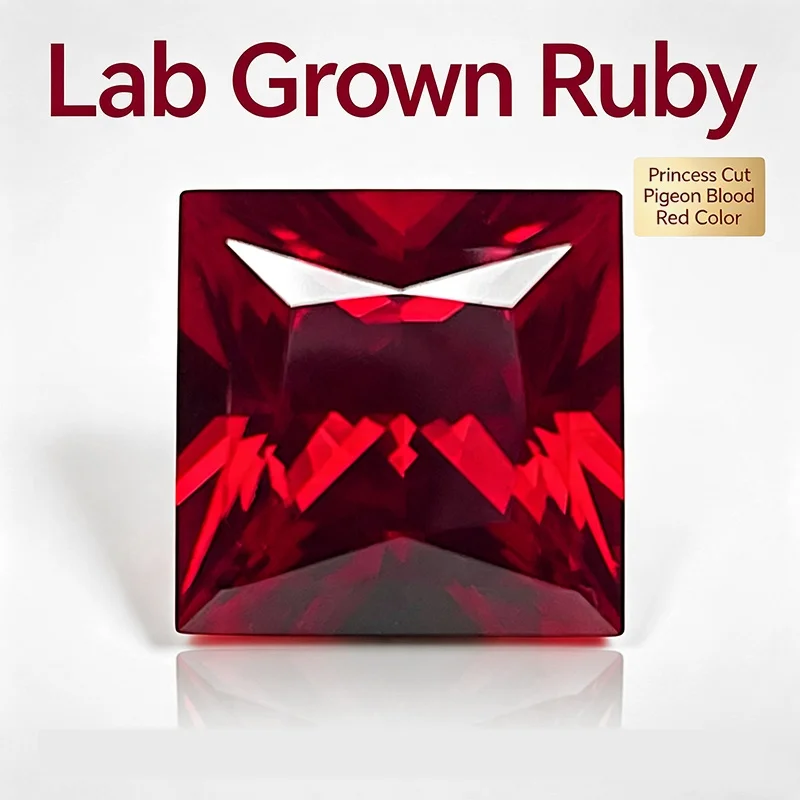 Lab Grown Ruby Princess Cut Pigeon Blood Red Color High-quality Charms Jewelry Making Main Materials Selectable Certificate