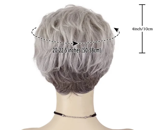 Perruque Synthétique Courte avec Frange pour Femme, Postiche Layered Curly Mommy, Cheveux Doux, Costume de Vieille Dame, Gris Ombré, Taille Moyenne