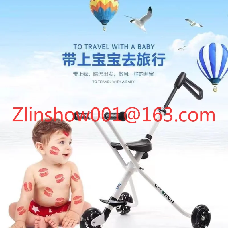 Children's baby walking artifact 3/5 wheel trolley, lightweight one-click folding outer car travel, take the baby out 1-5 years