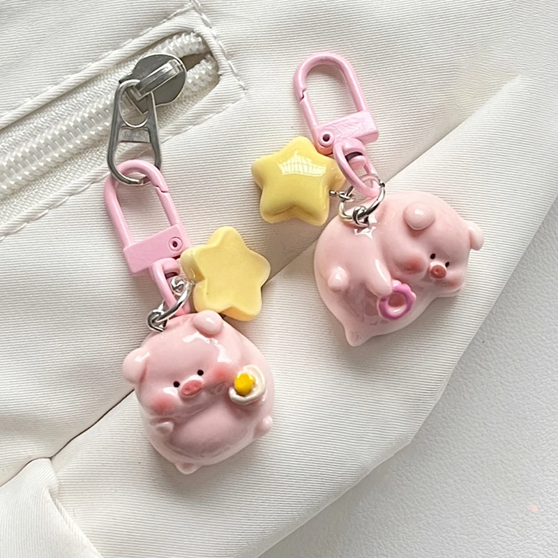 Três dimensões rosa porco chaveiro pingente, animais fofos estrela fivela, Little Pig Model Key Ring, presentes das crianças