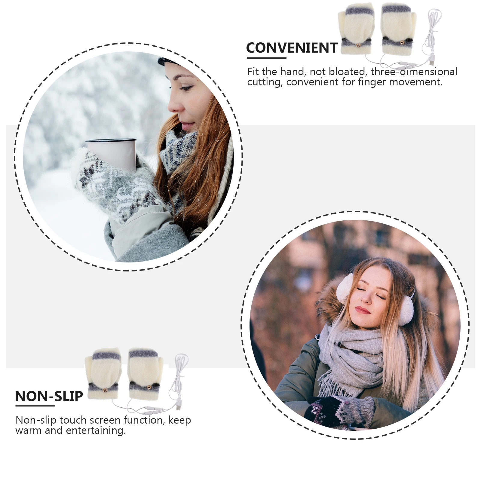 

1 Pair Usb Heated Knit Gloves Double Sided Warm Half Finger Mitten Foldable Flap For Typing Gaming Winter Hand Warmer