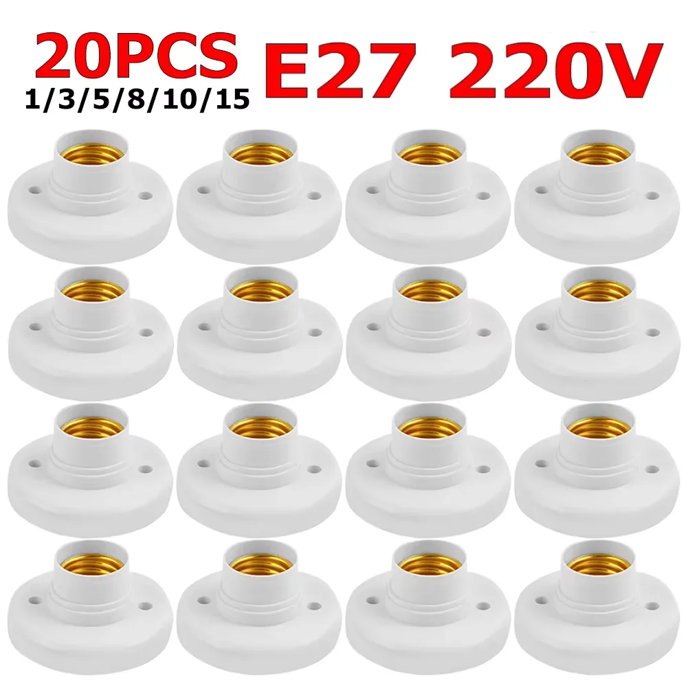 1-20Pcs 220V E27 Screw Cap Socket White Gold Ceiling Light Lamp Bulb Fixing Base Stand Light Bulb Holder Home Lamp Socket