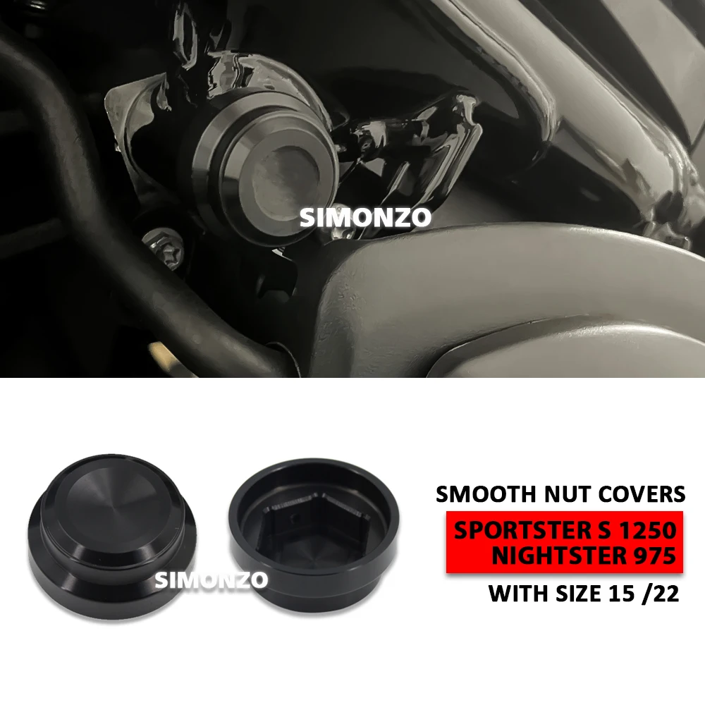 

Motorcycle CNC Smooth Nut Covers Fits For Hex Head Screws With Size15 /22 For Sportster S 1250 Nightster 975 Black Nut Cover