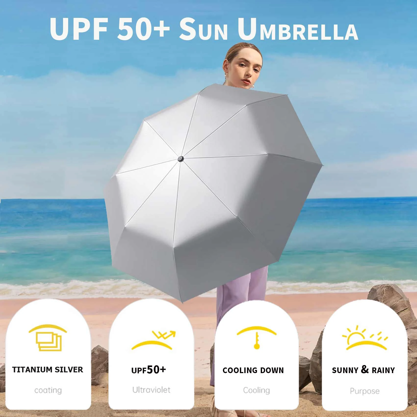 Outdoor Mini Sun Umbrella UV Protection Ultralight Folding Umbrella Sunshade Titanium Silver Umbrella