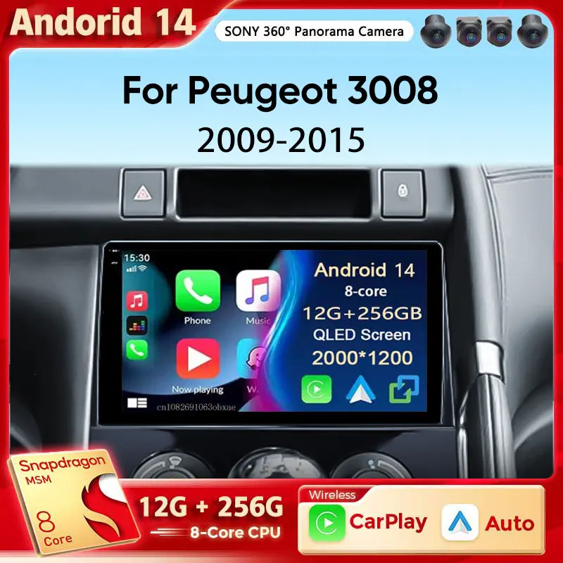 

Android 14 For Peugeot 3008 208 2009-2015 Car Radio Multimedia Player Navigation GPS Wireless Carplay Android Auto Stereo 2Din