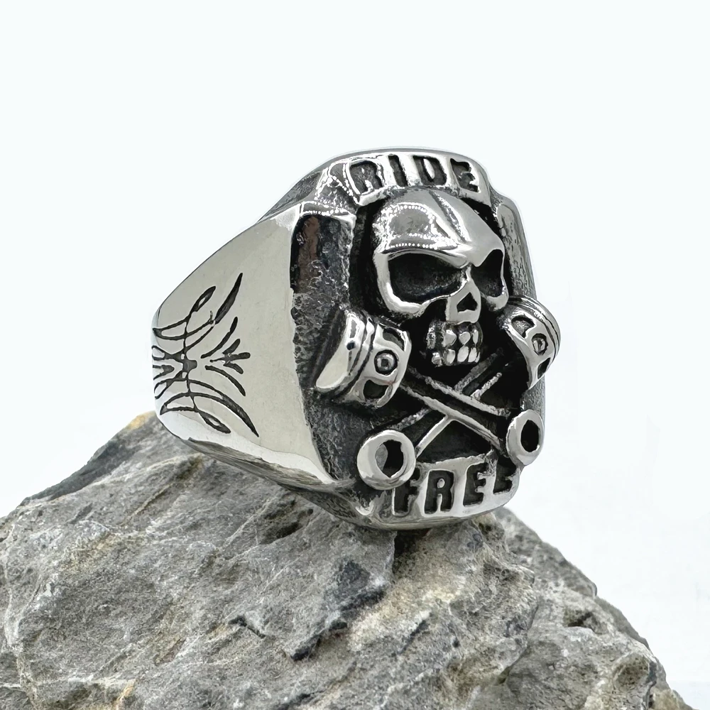 Stainless Steel Ride Free Biker Style Ring Men Boys Skeleton Rings Jewelry Size 7-13