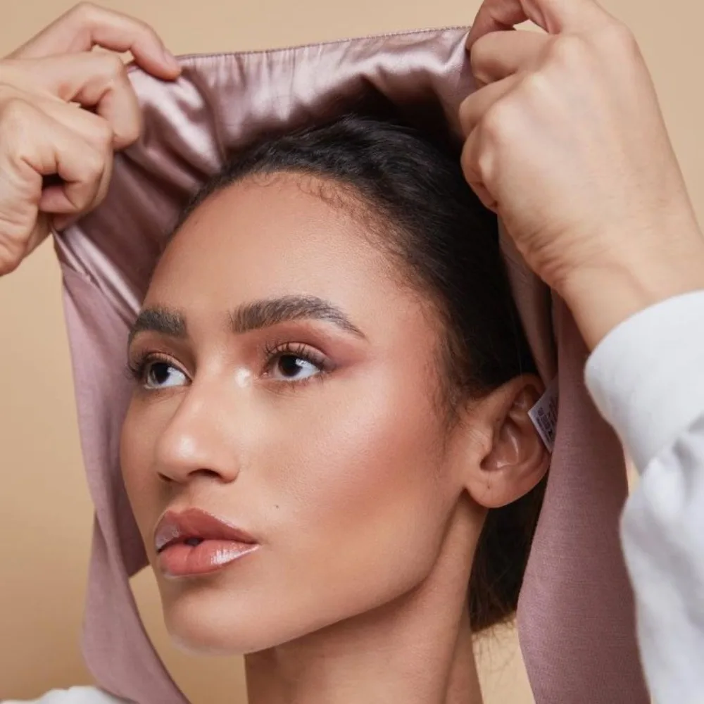 Modal Satin lined Elastic Strap Bottom Hat for Women, Double layered Soft Satin Knitted Headscarf Suitable for All Seasons