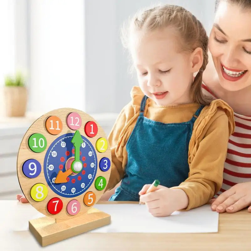 Teaching Clocks For Kids Wooden Learn To Tell Time Clock For Kid Colorful Telling Time Analog Clock Learning Clock For Toddler