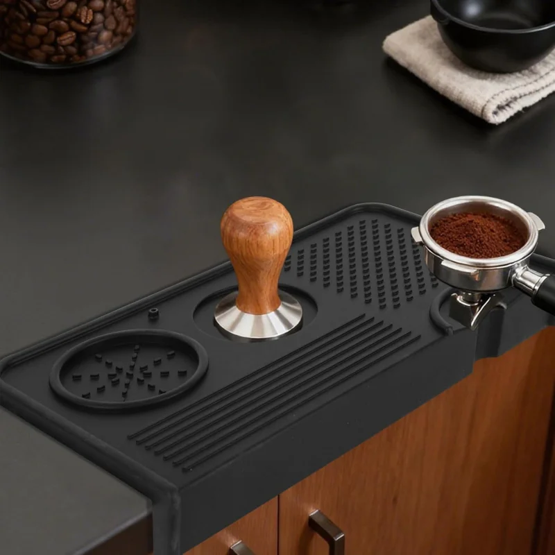 

Espresso Machine Tamping Mat, 26.5x13.2cm/10.4x5.2in Silicone Waterproof Coffee Tamper Station with Multi Slot Design Coffee Mac