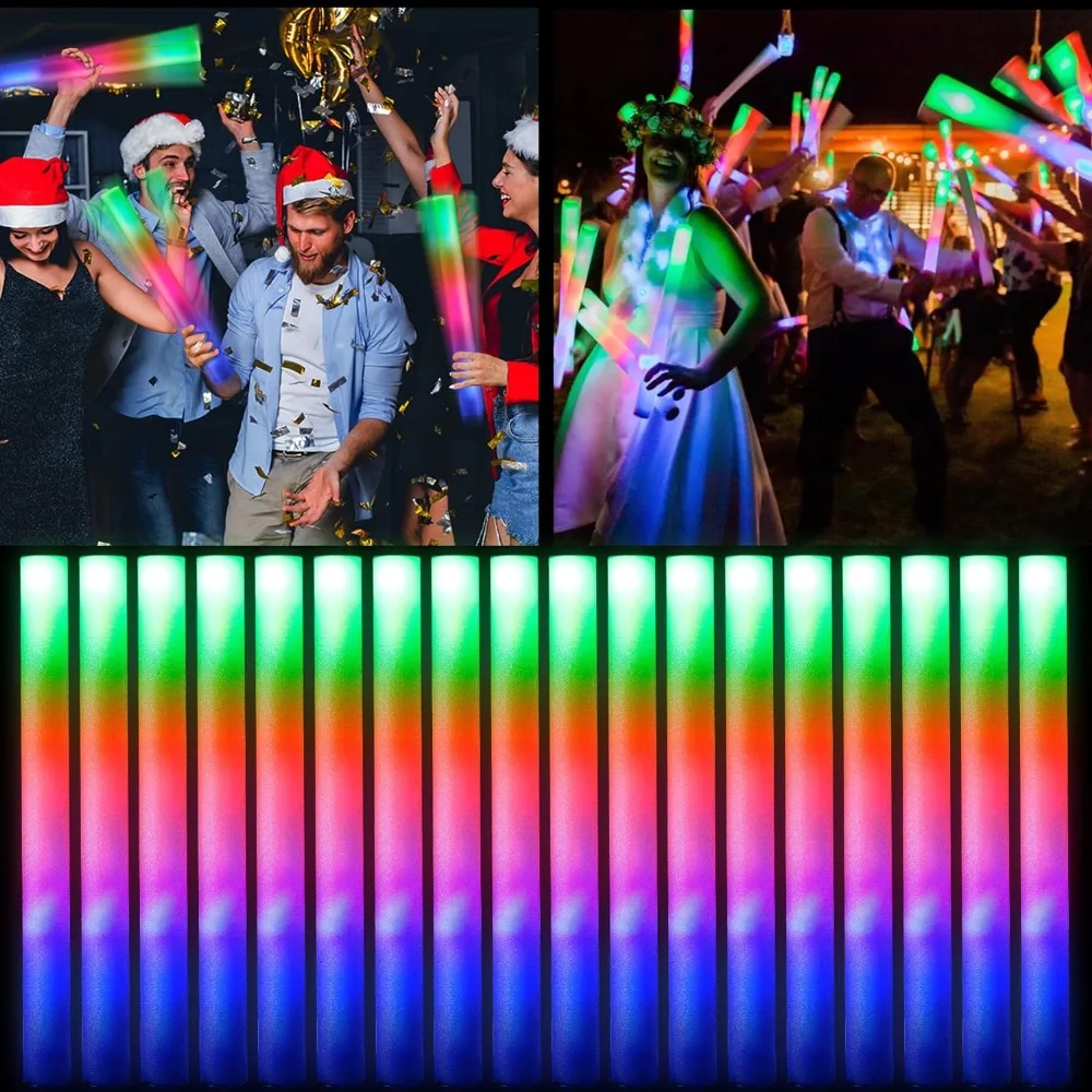 

105Pcs Foam Glow Stick, LED Glow Foam Wand for Wedding 3 Modes Color Flashing, Glow in the Dark, Party Supplies