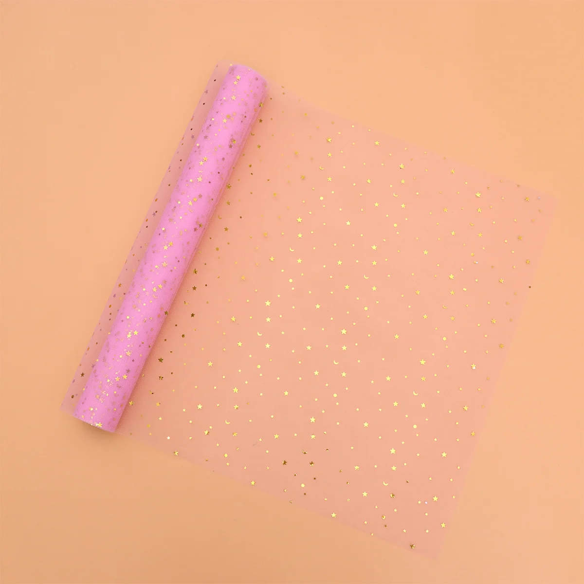 

Pink Gauze Yarn Roll with Star and Moon Design for Gift Wrapping Flowers Bouquet Packaging Material Decor Paper for Birthday