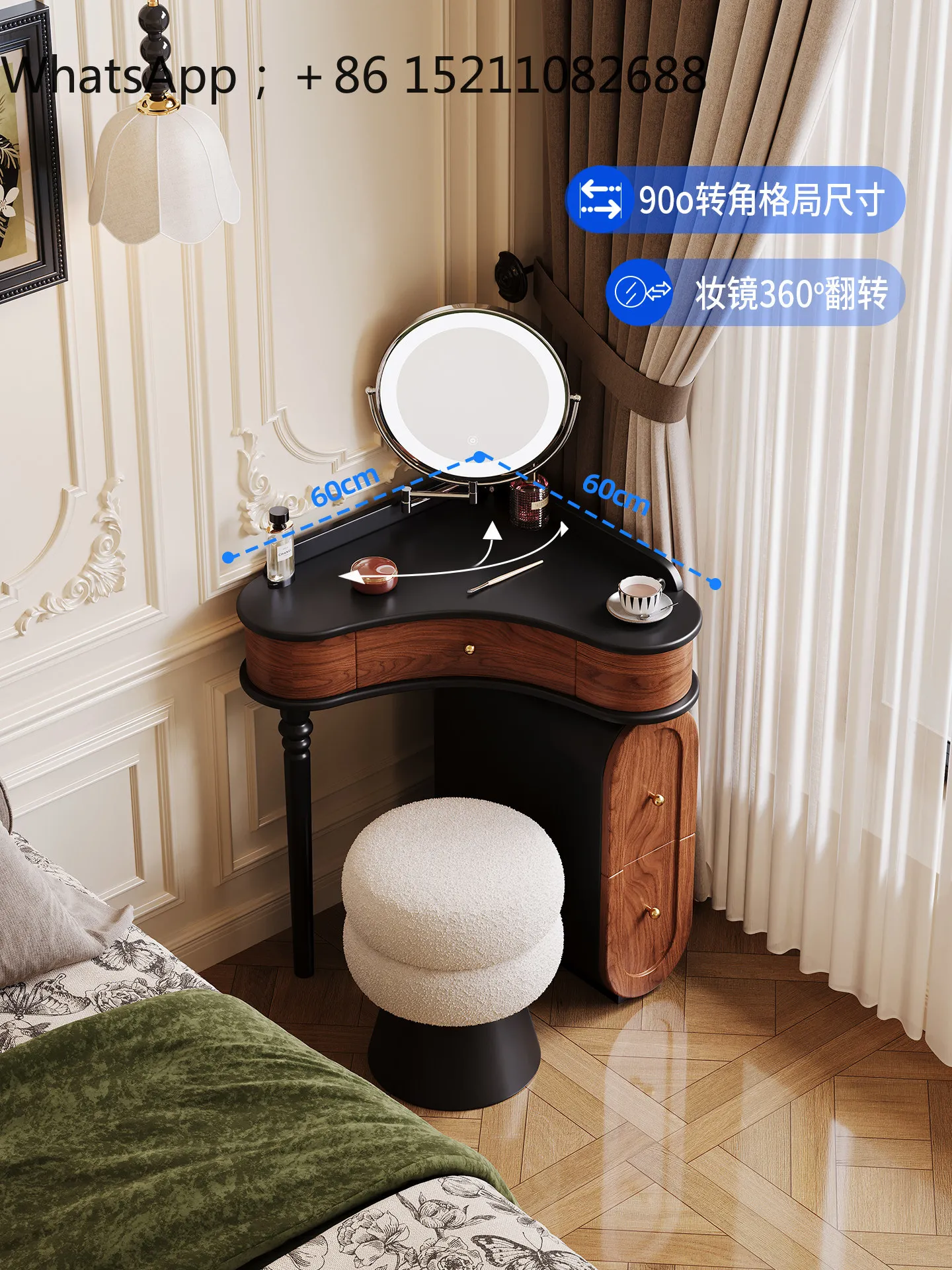 SCY medieval solid wood dresser retro corner makeup table bedroom corner chest integrated dressing table