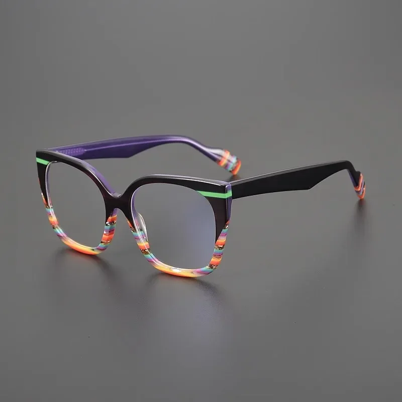 Fashion Personality Acetate Glasses Frame Men Women Color Matching Large Frame with Myopia Anti-blue Discoloration Flat Eyewear