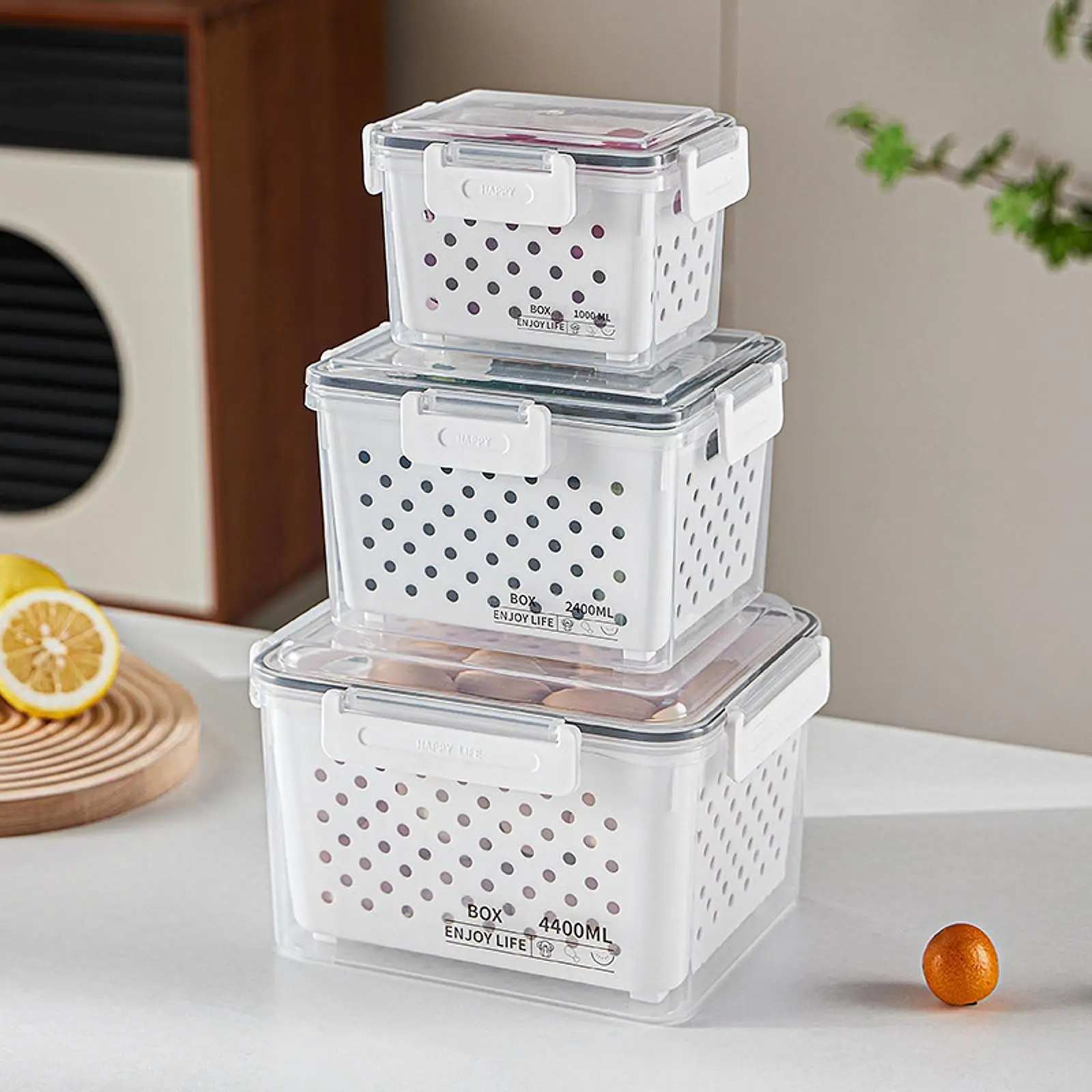 

Fruit Storage Container Keeper Fresh with Removable Colander Leakproof with Lid for Fridge for Bacon Meat Salad Berry Vegetables