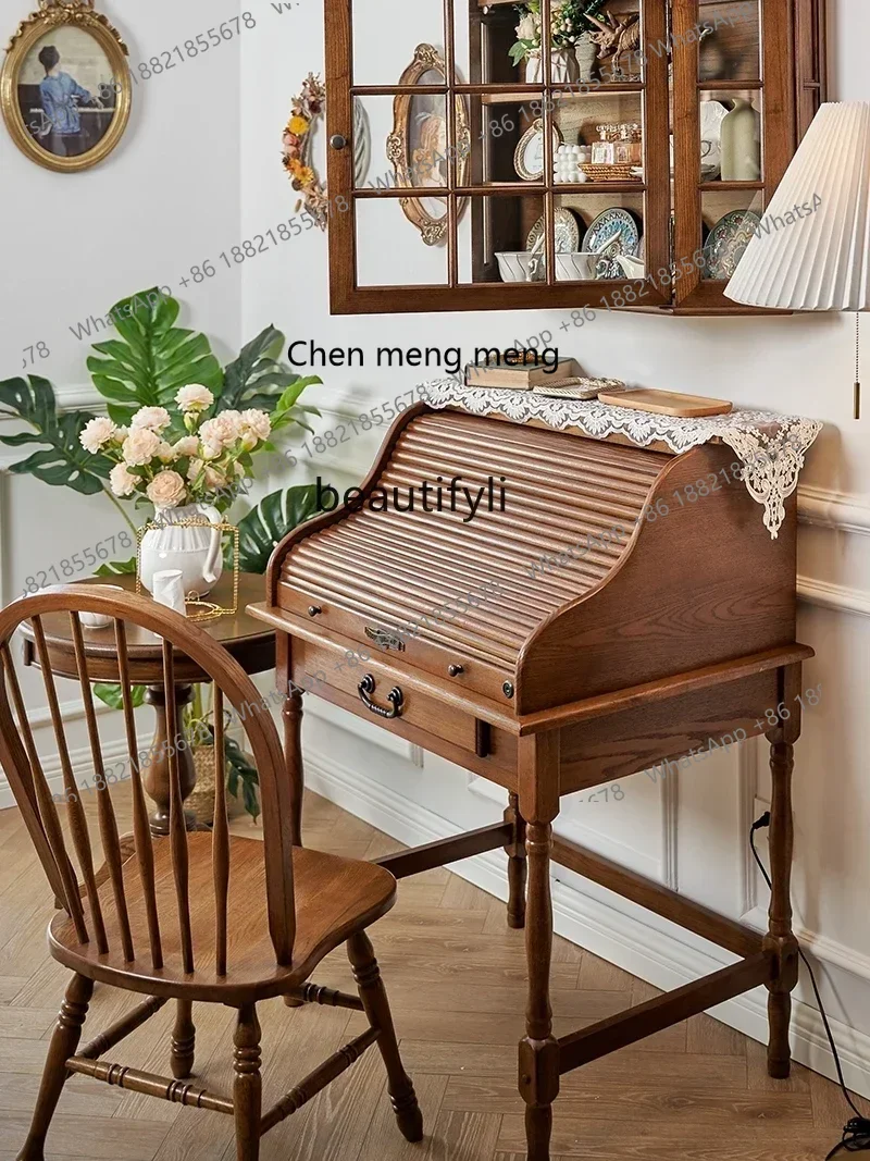 SS Retro Flip American Piano Dressing Table Bedroom Small Apartment Makeup Table Integrated Desk Storage7486