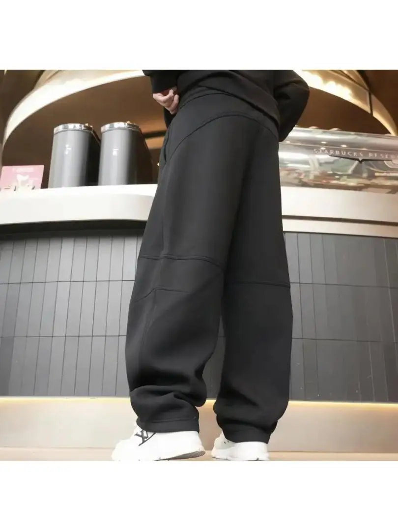 

Теплые зимние мужские повседневные брюки из плотной ткани с вышивкой, свободные, прямого кроя, в пол, спортивные, комфортные