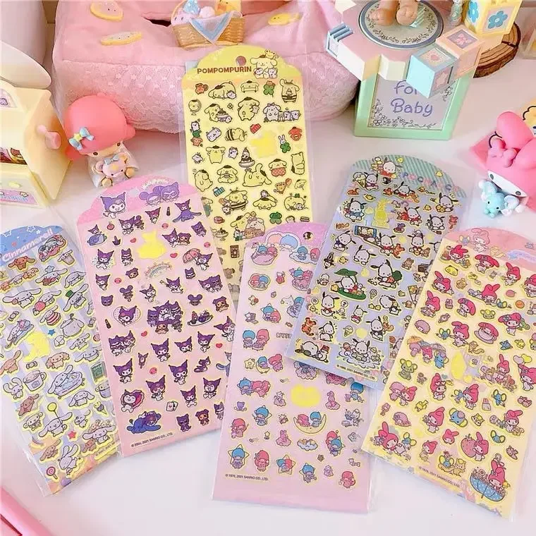 New Sanrio Cute Melody Corner Gemini Sticker Cartoon Hello Kitty Gold Stamping Sticker Sticker Decorative  wholesale