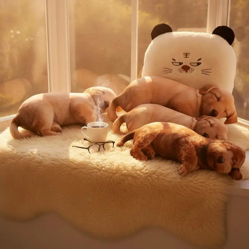 Soft Cotton Lifelike Sleeping Dog Stuffed Plush Toy Kawaii Throw Pillow For Home Decoration