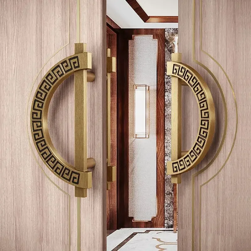 Glass doors, new Chinese-style double door handles, hotel and club private room sliding doors, armrest cabinet door decorations