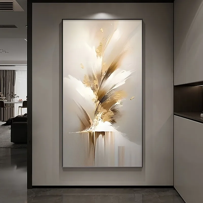 Luxurious Golden and White Decor, Frameless Vertical Artwork for Home Office, Perfect for Living Room, Bedroom, Hallway Decor
