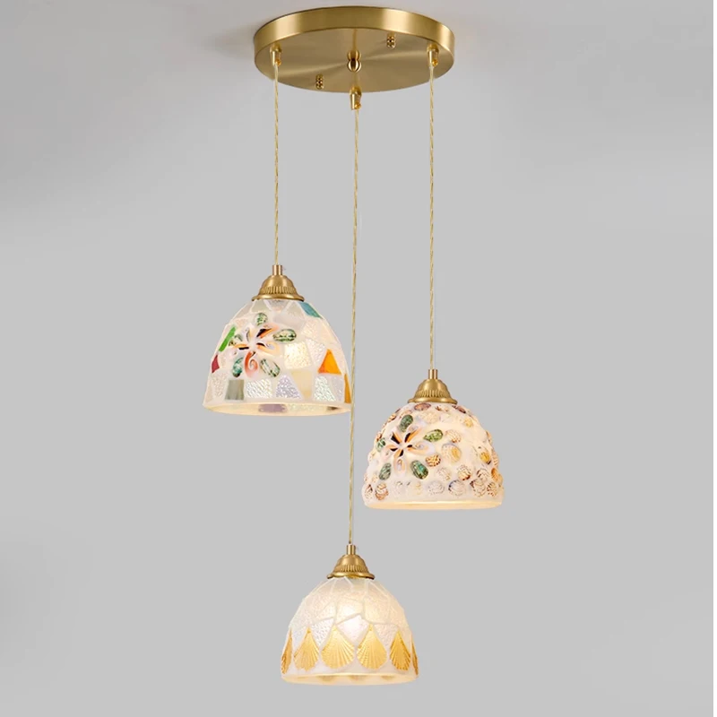 Glass Ceiling Chandelier Creative Sea Shell Lampshade Bedroom Bedside Hanging Lamp Interior Decoration Lighting Pendant Lights view 2