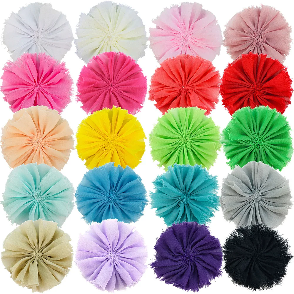 

300pcs Wholesale Shabby Vintage Raw Edge Chiffon Flower Foreign Trade Children's Headflower Diy Headwear Accessories In Stock