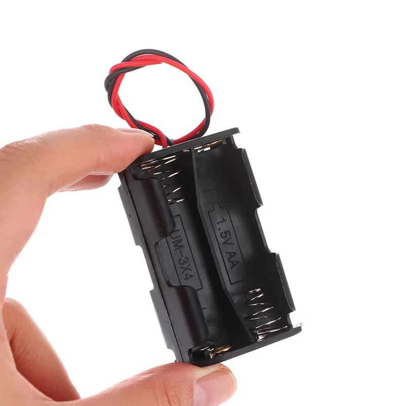 AA Battery Holder 6V For 4*AA Batteries Black Plastic Storage Box AA Battery Case Dual Layers With Wire Lead Black