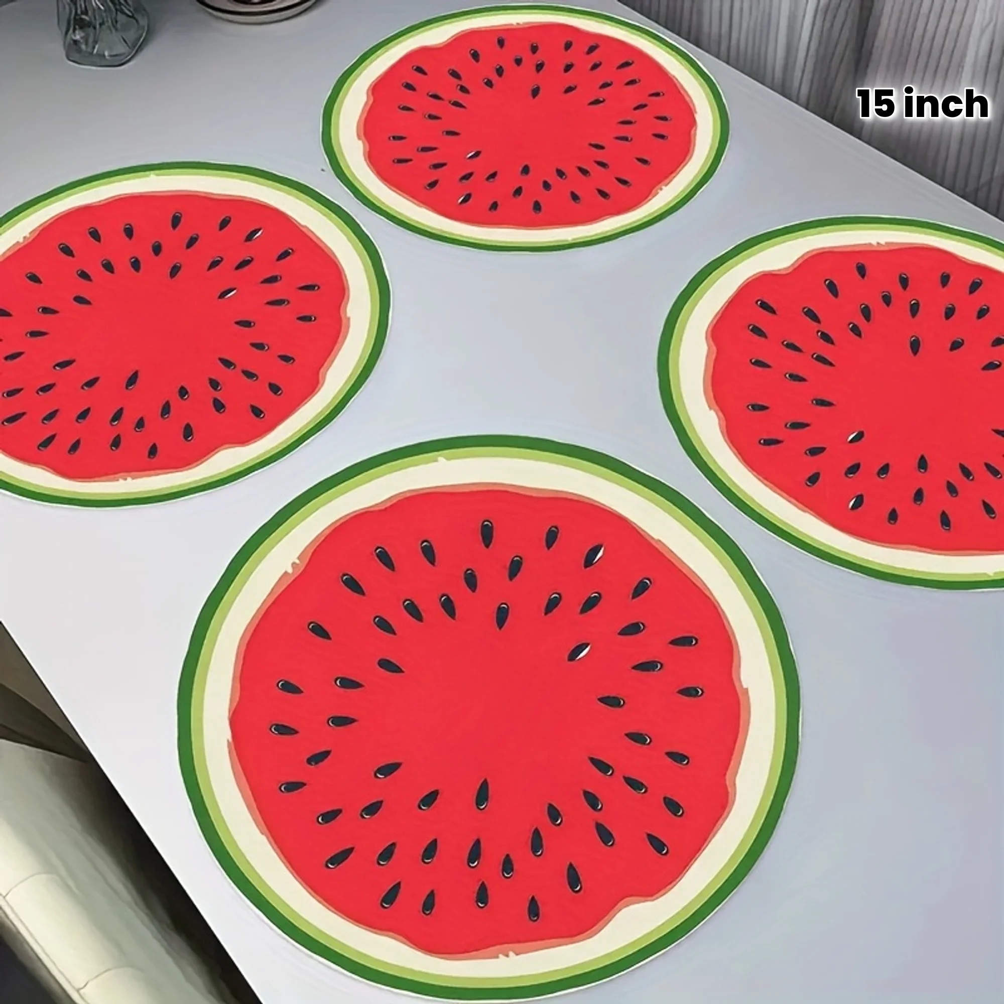 VIKAMA 4/6/8/10PCS Watermelon Round Tablecloth, Heat-Resistant  Non-Slip, Washable, Suitable For Decor Kitchen And Café Tables