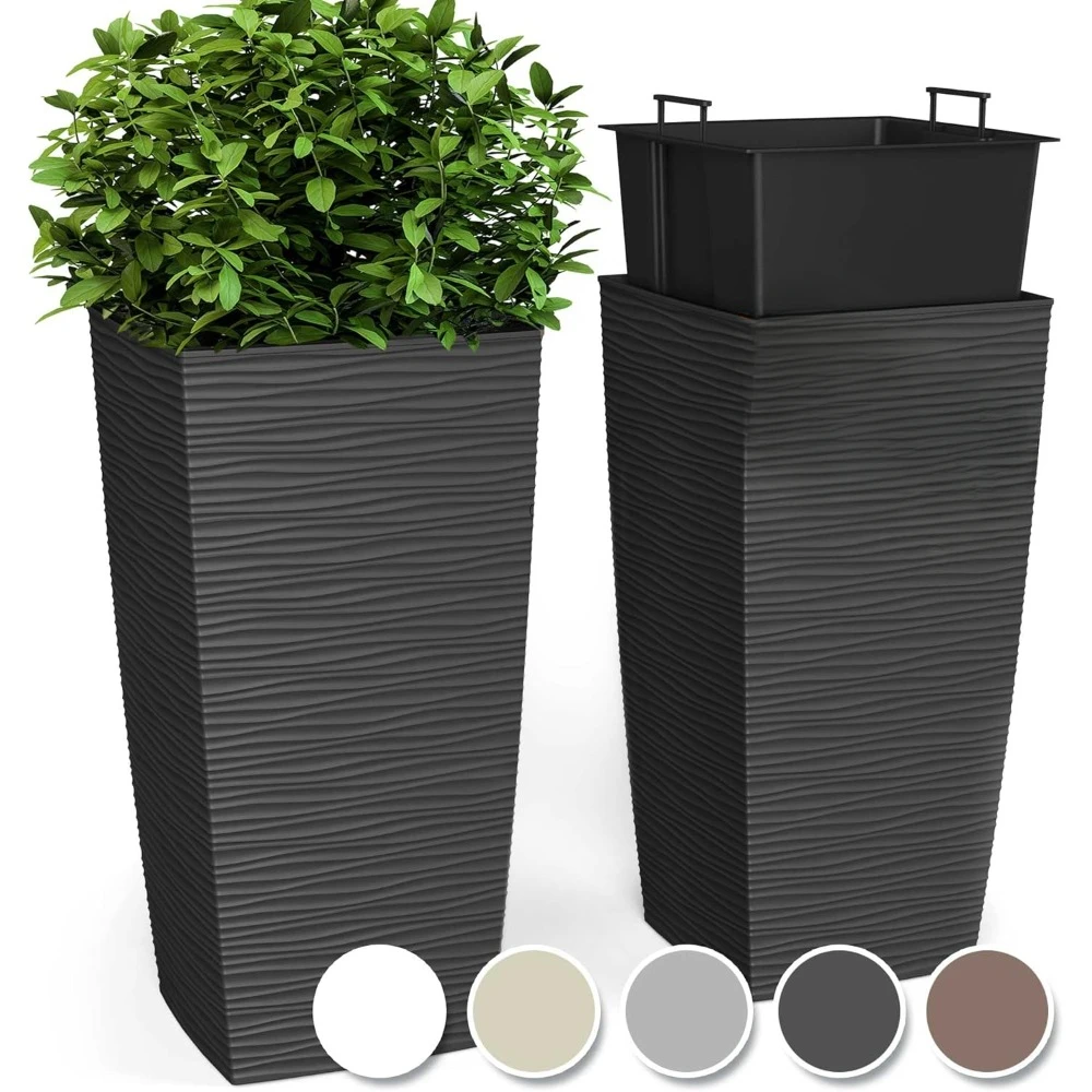 Heavy Duty Tall Planter, Indoor/Outdoor Grande Plant, Tree, Flower Pot, 2-Piece Set, 24”, Modern Design