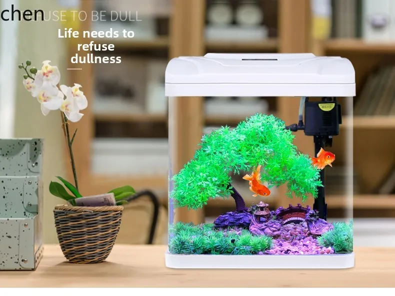 

F1 self-circulating goldfish tank glass small desktop living room home water-free ecological aquarium