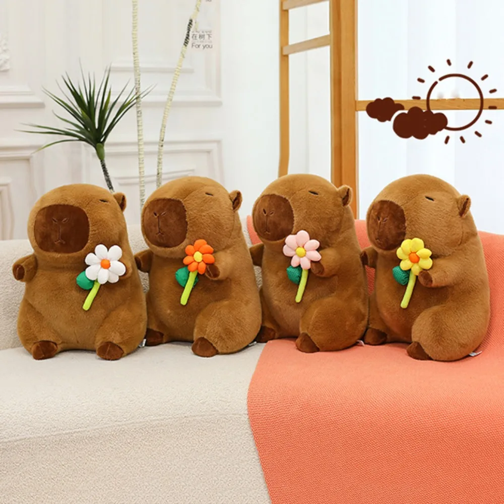 

Lovely Fluffy Flower Capybara Plush Toy Soft Animal Capybara Plush Doll Cute Brown Capybara Stuffed Doll Room Decor