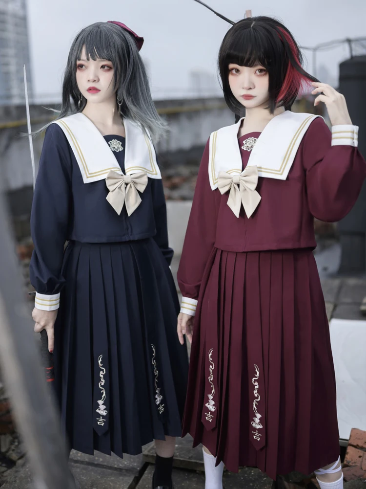 New JK uniform skirt authentic sailor dress preppy suit pleated skirt girl skirt full set