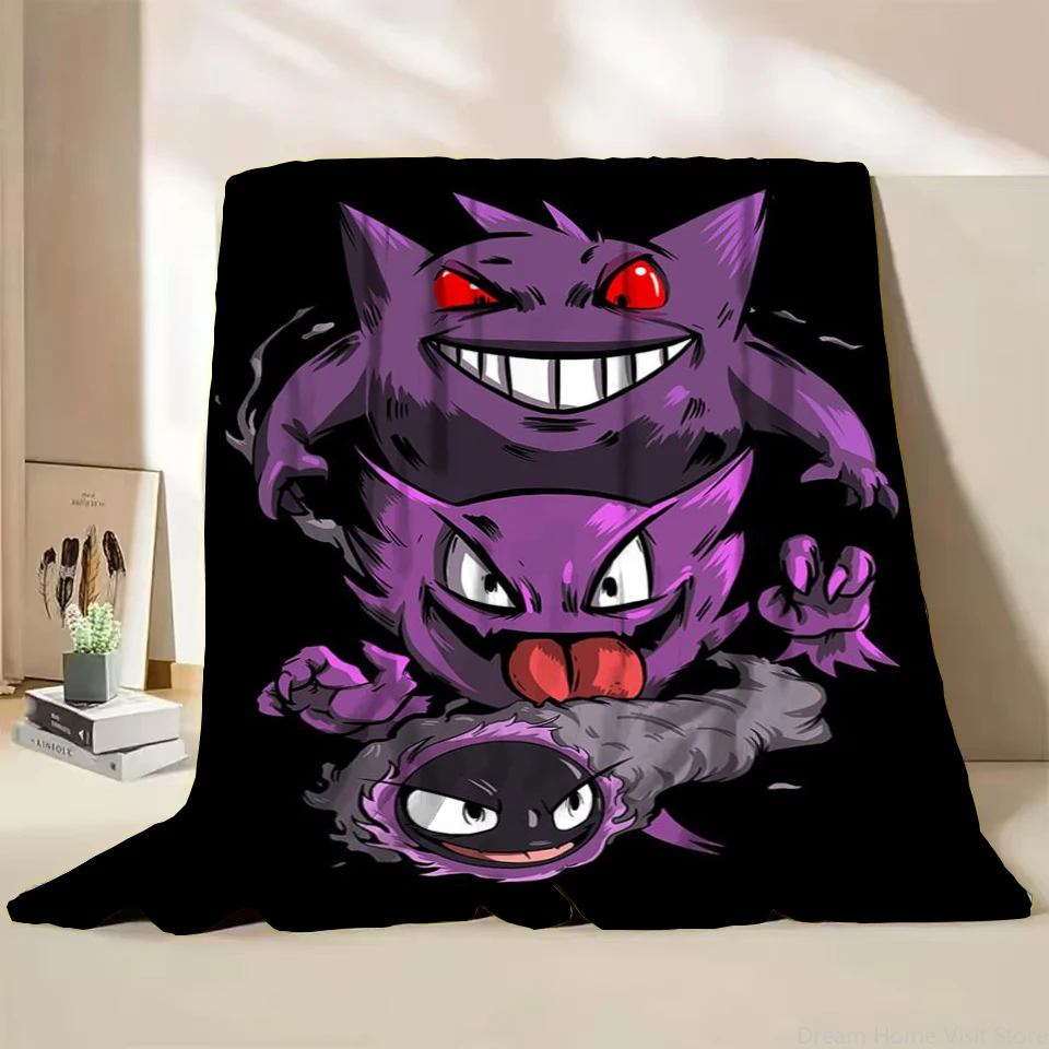 Pokémon Gengar Flannel Cartoon Cute Children Blanket for Home Bedroom Bed Sofa Picnic Travel Office Cover Blanket Warm Soft Gift