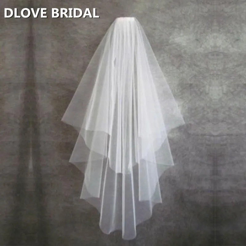 ง่ายสองชั้น Wedding Veils Ivory สีขาวผ้าคลุมเจ้าสาวด้วยหวีอุปกรณ์จัดงานแต่งงาน