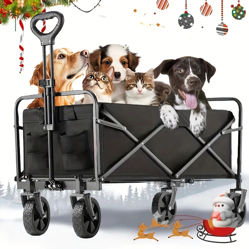 

Foldable Trolley Cart，Large Capacity Camping Stroller，All-terrain Foldable Pet Stroller，Heavy Duty Utility Hand Truck，