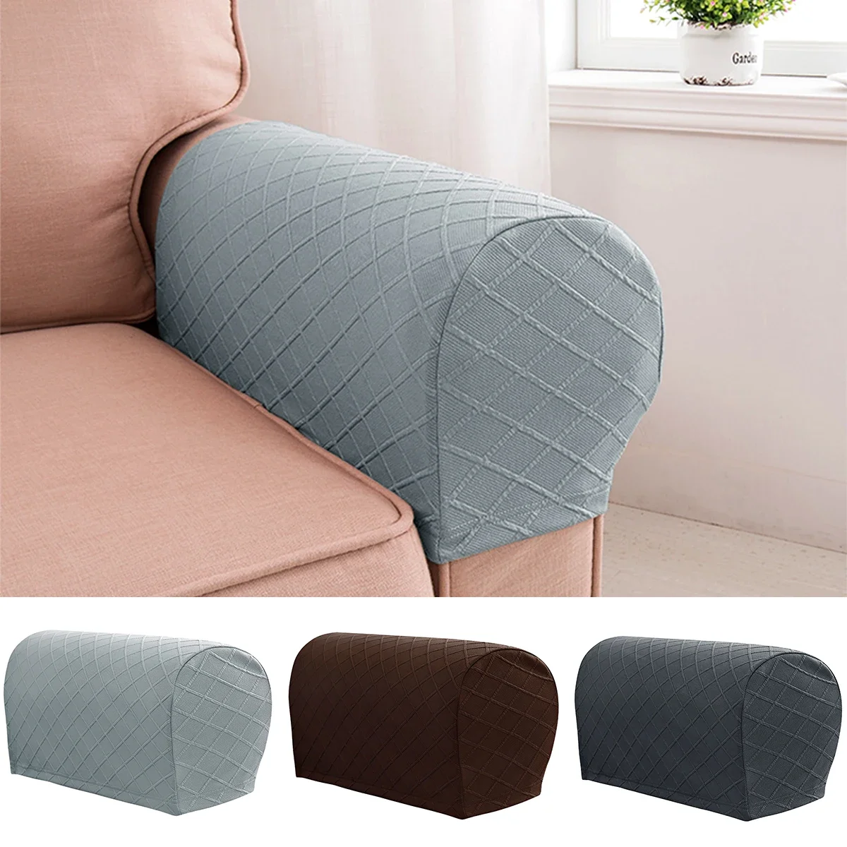 4Pcs Armrest Covers Stretch Couch Arm Covers Anti-Slip  Armrest Covers with Nails Washable Sofa Chair Arm Covers Anti-Scratch