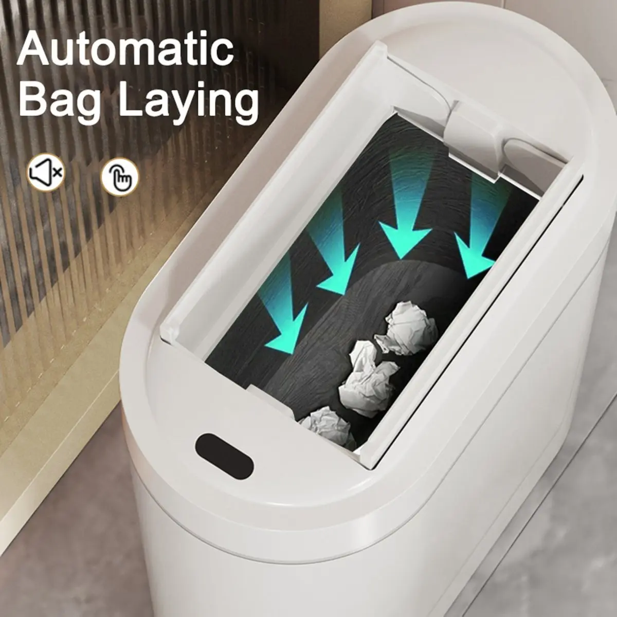 A67T NEW 9L Two-Way Automatic Bagging Adsorption Rubbish Bin Sensor Trash Can with Lid Home Wall Mount Kitchen Dustbin