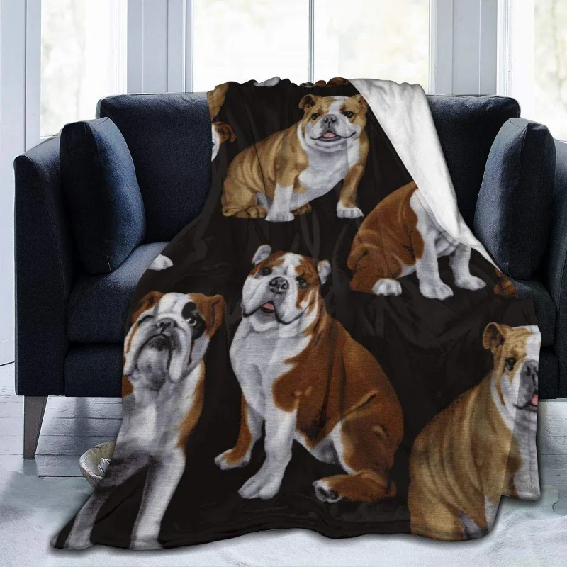 English Bulldog Pattern Throw Blanket, Lightweight, Funny, Thin, Coral, Home, Office, Winter