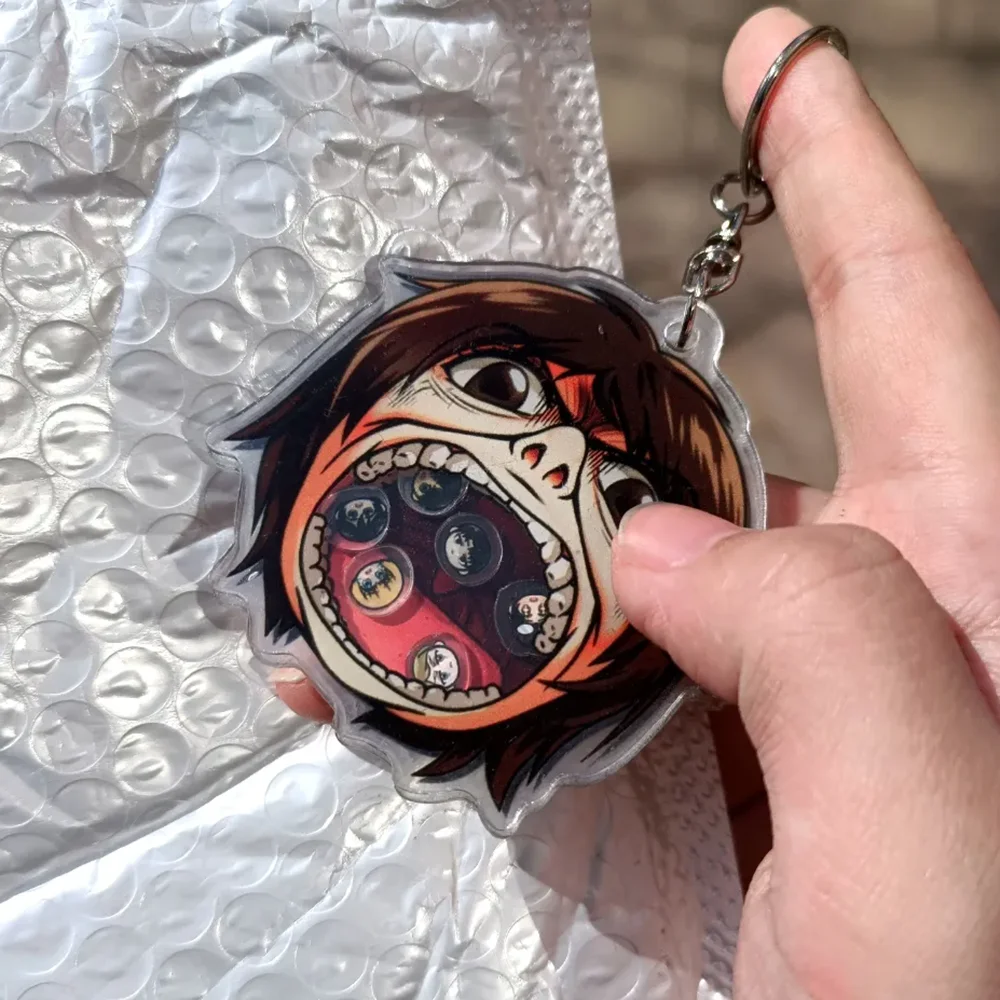 Anime Attack on Titan Pure Titan Cosplay Key Chain Acrylic Shake Cartoon Figure Keychain Backpack Pendant Keyring Accessories