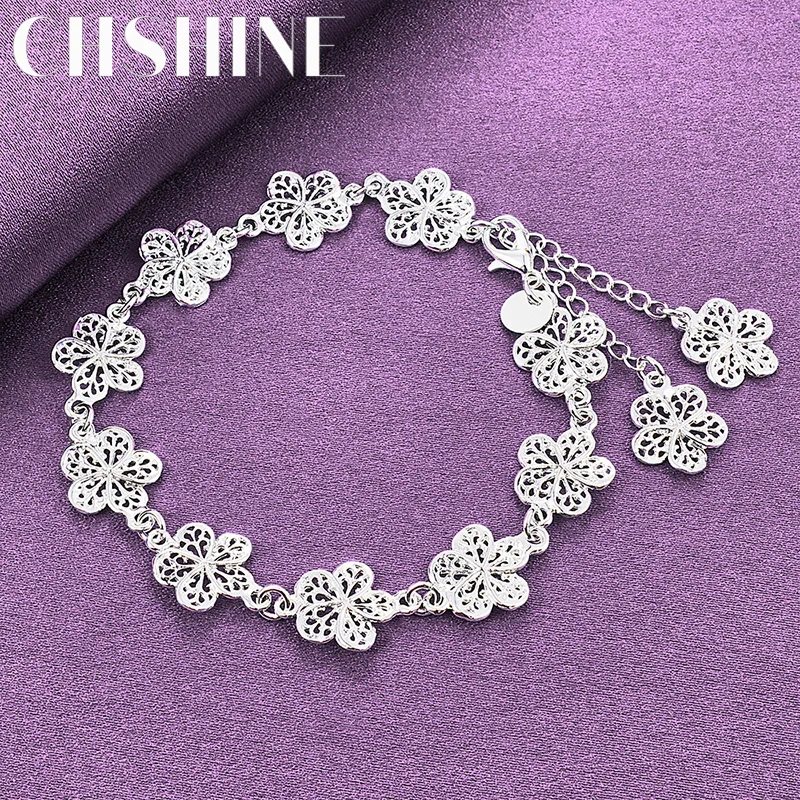 

CHSHINE Wholesale 925 Sterling Silver Flower Chain Bracelet For Women Lovers Wedding Party Fashion Charm High Quality Jewelry