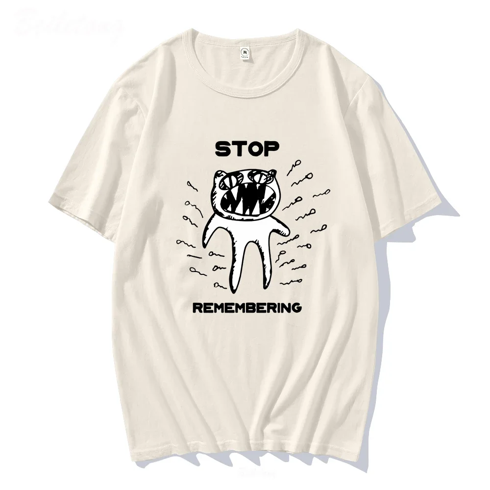 Radiohead T Shirt Men STOP REMEMBERING Funny Print Oversized 100%Cotton Unisex T-shirts Indie Rock Band Music Tees Harajuku Tops