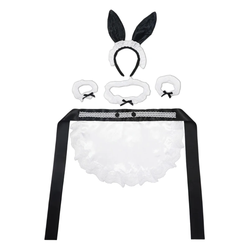 Bunnies Costume Halloween Cosplay Costumes Maid Outfit Apron Ears Headband 6XDA