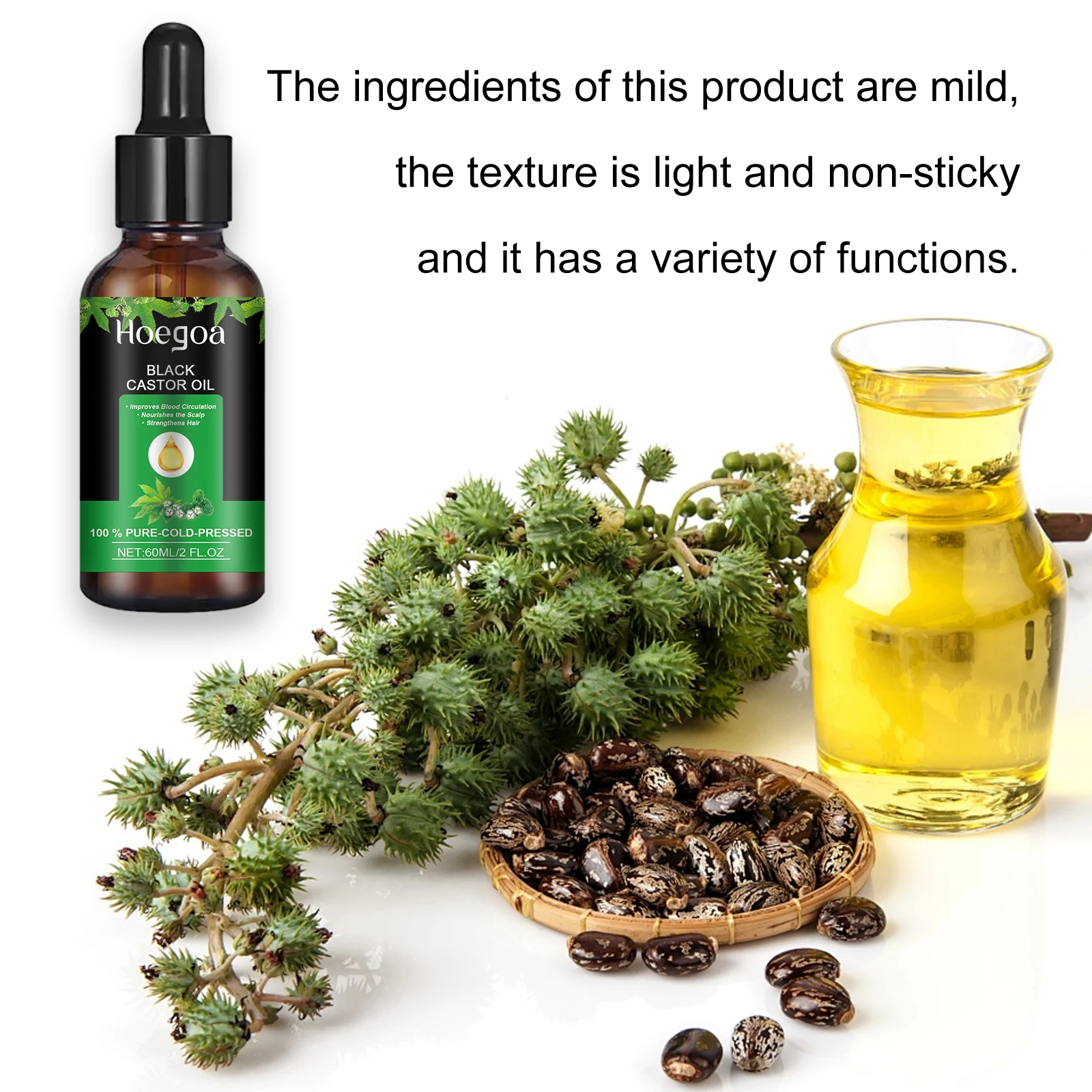 HOEGOA 100mL Black Castor Oil Promotes Hair Growth Nourishes Hair Follicles Deep Moisturizing Reduces Wrinkles And Fine Lines