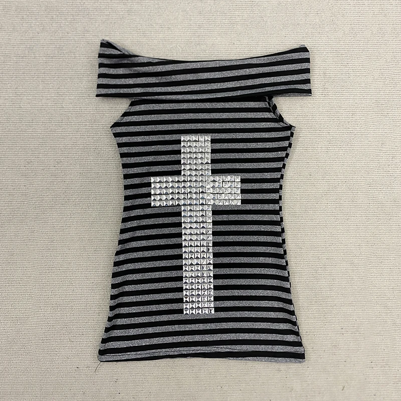 الرجعية الأمريكية الماس التفاصيل كتف واحد قصيرة الأكمام سليم صالح الخصر Cinching مثير فتاة حار أعلى لفصل الربيع والصيف #5